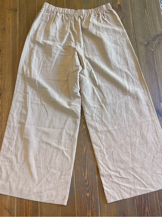 Zara Linen Blend Wide Leg Pull-On Pants Pleated Front Neutral Tan Size Medium - Picture 4 of 13